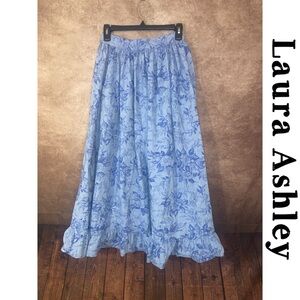 Laura Ashley~Vintage 90s Blue Floral Midi Skirt Cotton Grunge Style~Size 8~EUC